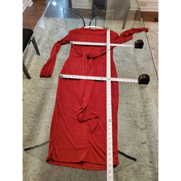 Fashion Nova Burgundy Be Honest Tie Front Knee Length Midi Dress XL - Picture 11 of 13